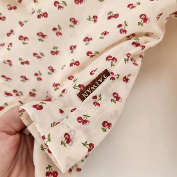 VTG Cherry Print Blouse Peter Pan Collar Long Sleeve Top Shirt Jacket Size L - Picture 11 of 11